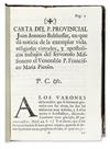 (MEXICO--1752.) Balthasar, Juan Antonio. Carta . . . que dá noticia de la exemplar vida . . . del fervoroso missionero